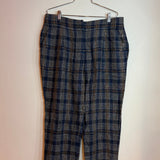Brunello Cucinelli Plaid Sequin Linen Trousers Blue Brown Size 12