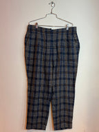 Brunello Cucinelli Plaid Sequin Linen Trousers Blue Brown Size 12
