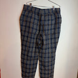 Brunello Cucinelli Plaid Sequin Linen Trousers Blue Brown Size 12