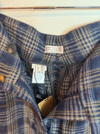 Brunello Cucinelli Plaid Sequin Linen Trousers Blue Brown Size 12