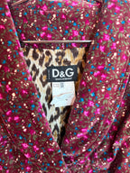 Vintage Dolce & Gabbana Floral Velvet Blazer Jacket Leopard Print Lining Size 40