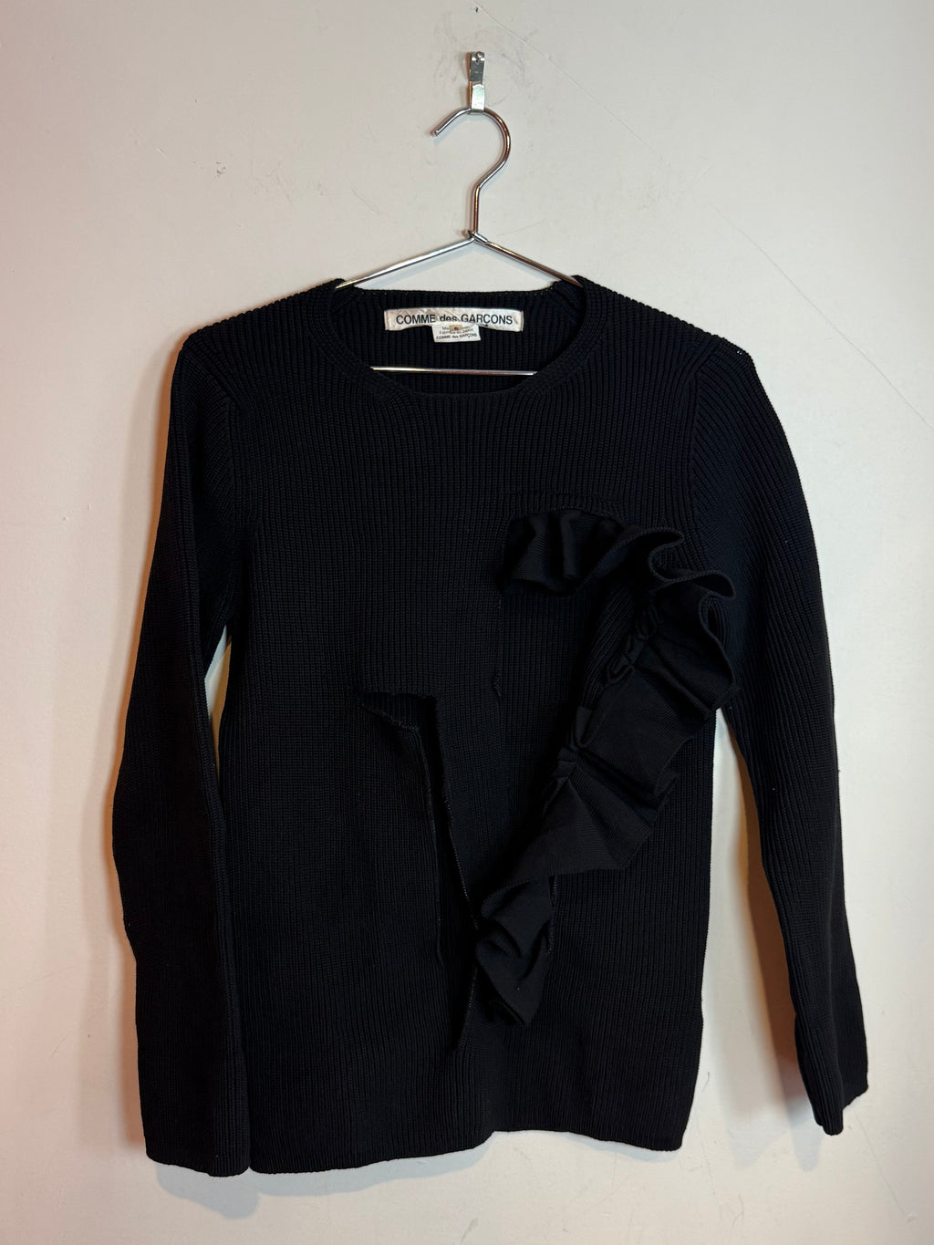 Vintage Comme des Garçons Black Ruffle Cutout Knit Pullover Sweater Small