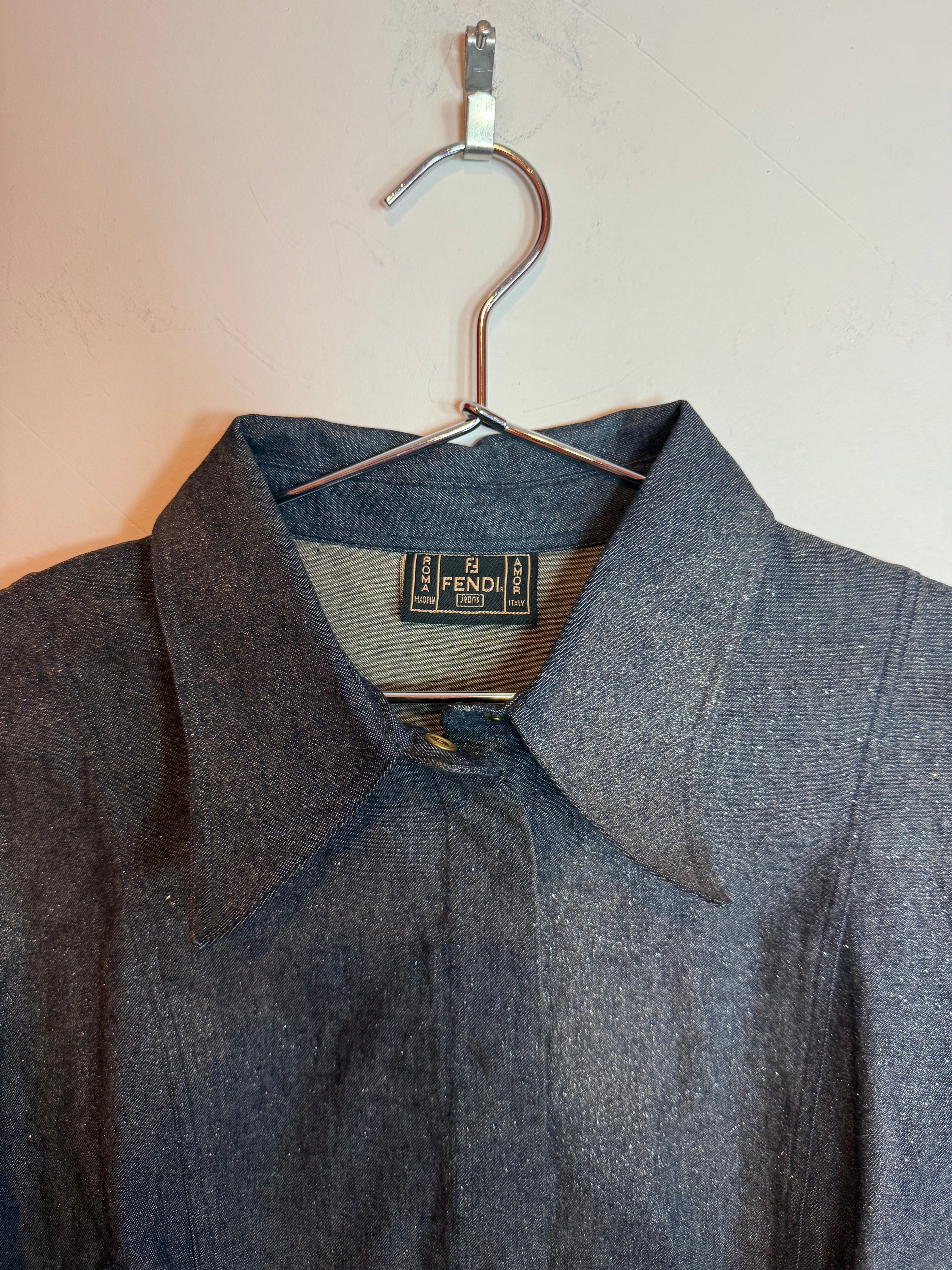 Vintage Fendi Metallic Ombre Swinger Snap Front Shirt Gold Blue