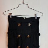 Balmain Black Knit Mini Skirt with Gold Buttons and Pockets