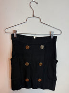 Balmain Black Knit Mini Skirt with Gold Buttons and Pockets