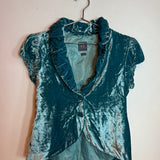 Armani Exchange Teal Crushed Velvet Ruffled Collar Top Size Medium