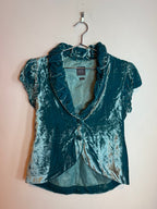 Armani Exchange Teal Crushed Velvet Ruffled Collar Top Size Medium