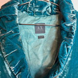 Armani Exchange Teal Crushed Velvet Ruffled Collar Top Size Medium