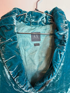 Armani Exchange Teal Crushed Velvet Ruffled Collar Top Size Medium