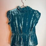Armani Exchange Teal Crushed Velvet Ruffled Collar Top Size Medium