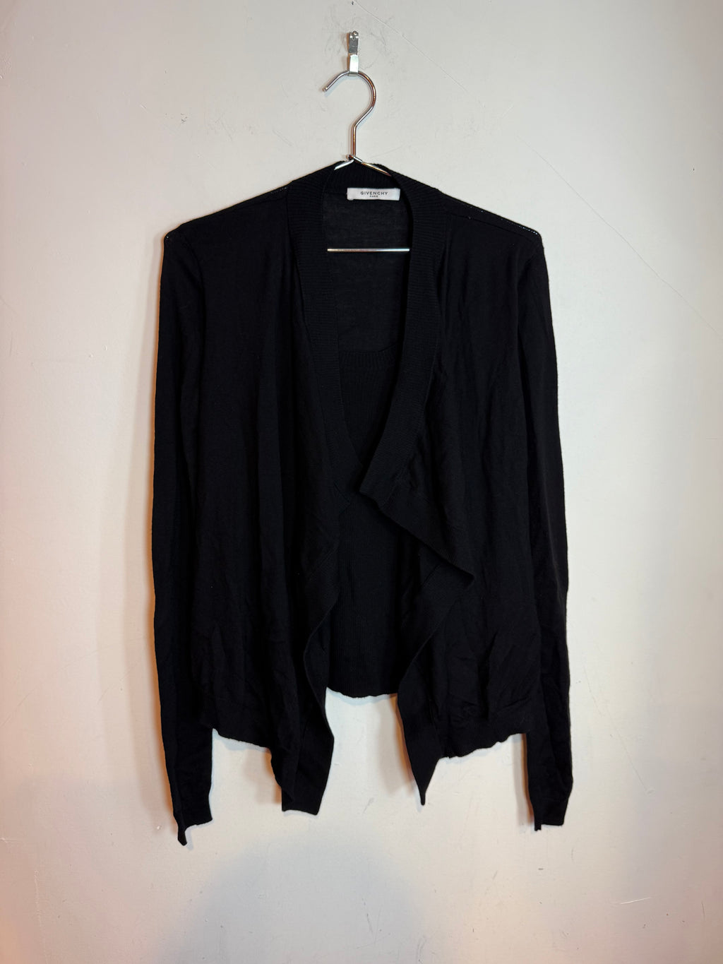Givenchy Paris Knit Open Front Cashmere Cardigan Sweater Black Women's
