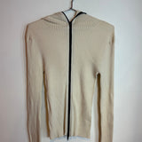 Jil Sander Ribbed Knit Scarf-Detail Full Zip Sweater Beige