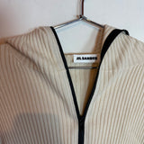 Jil Sander Ribbed Knit Scarf-Detail Full Zip Sweater Beige