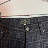 Vintage Fendi Zucca FF Monogram High Waist Jeans Black Women's