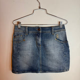 Vintage John Galliano Denim Mini Skirt with Back Pocket Embroidery