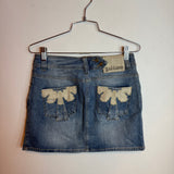 Vintage John Galliano Denim Mini Skirt with Back Pocket Embroidery