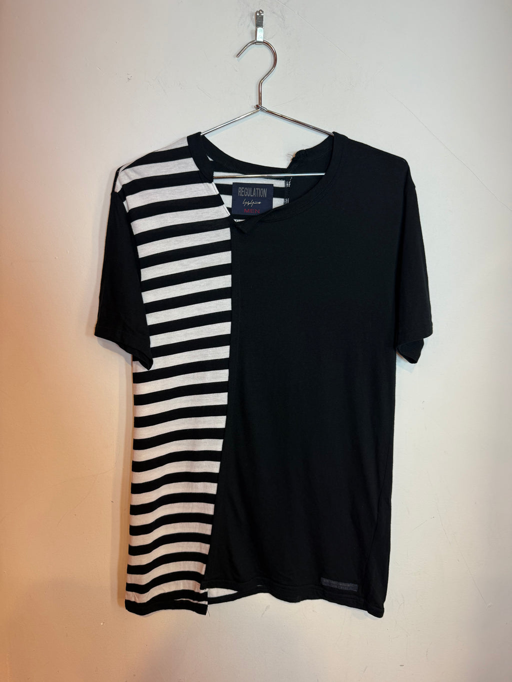 Yohji Yamamoto Regulation Reconstructed Solid & Striped Tee Shirt