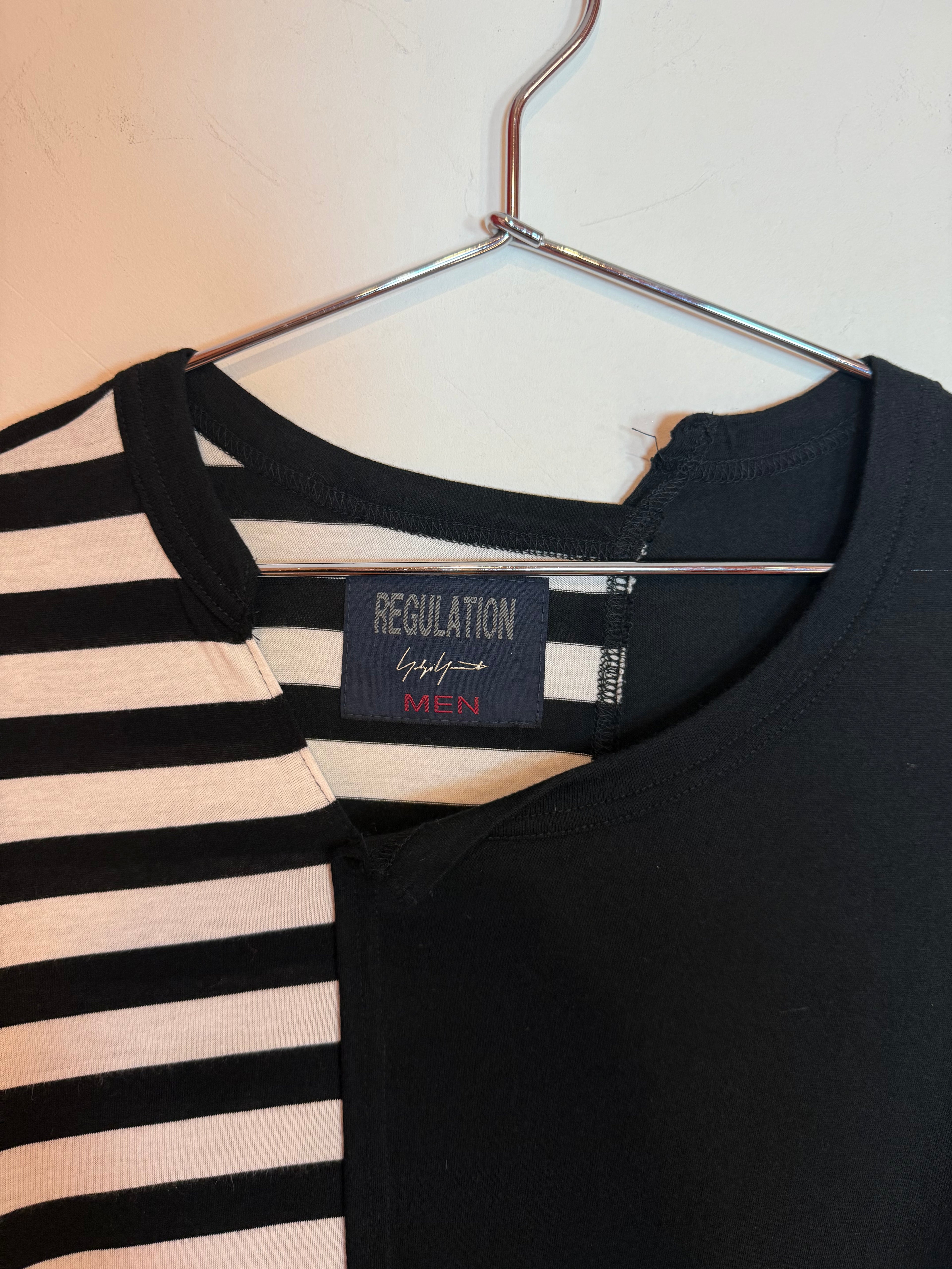 Yohji Yamamoto Regulation Reconstructed Solid & Striped Tee Shirt