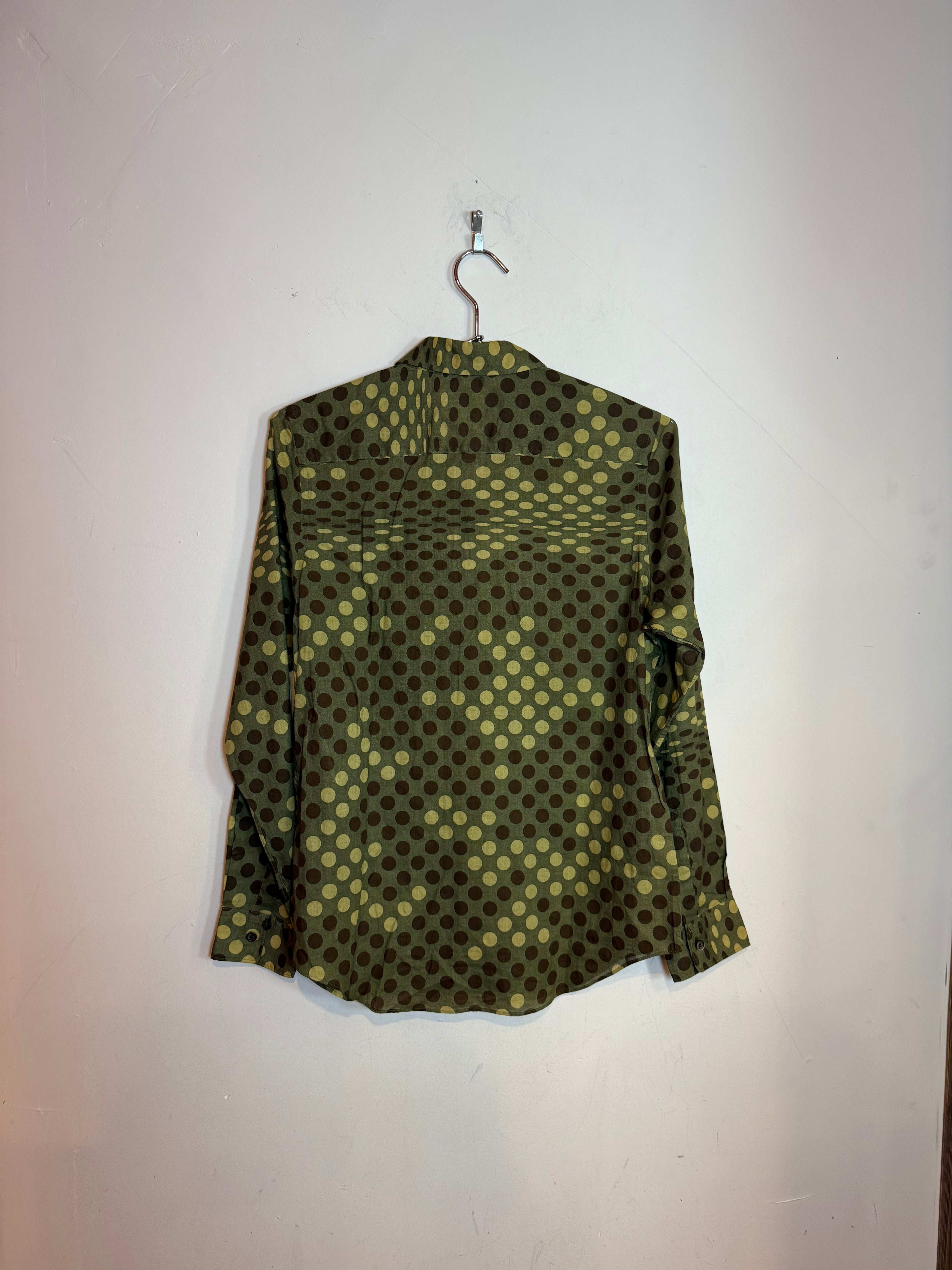 VTG Comme des Garçons S/S 2001 Polka Dot Long Sleeve Shirt Olive Green Size M