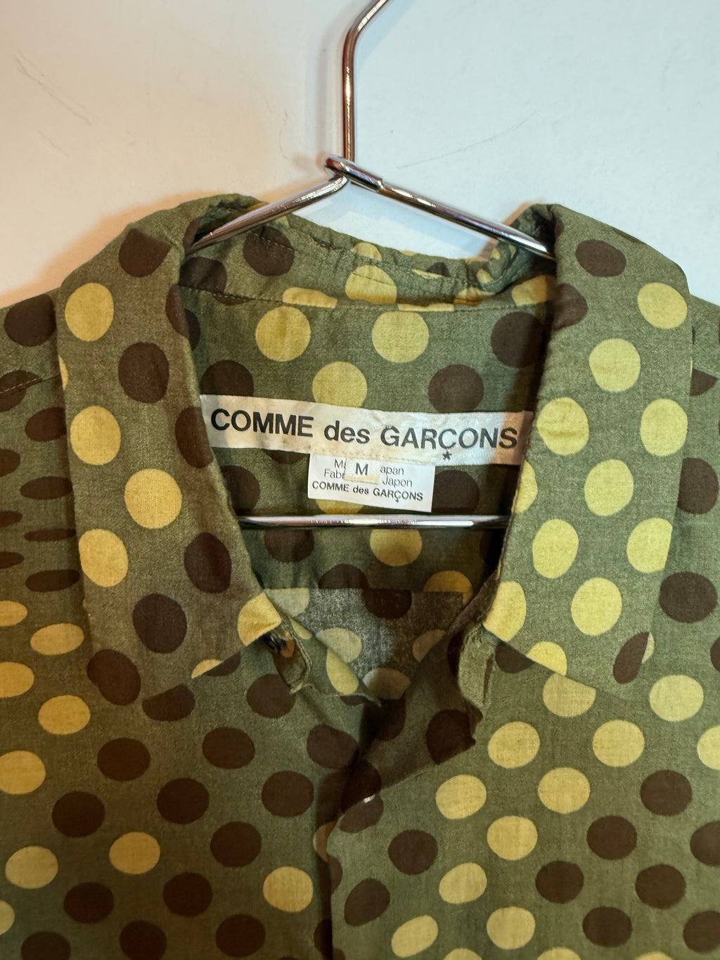 VTG Comme des Garçons S/S 2001 Polka Dot Long Sleeve Shirt Olive Green Size M
