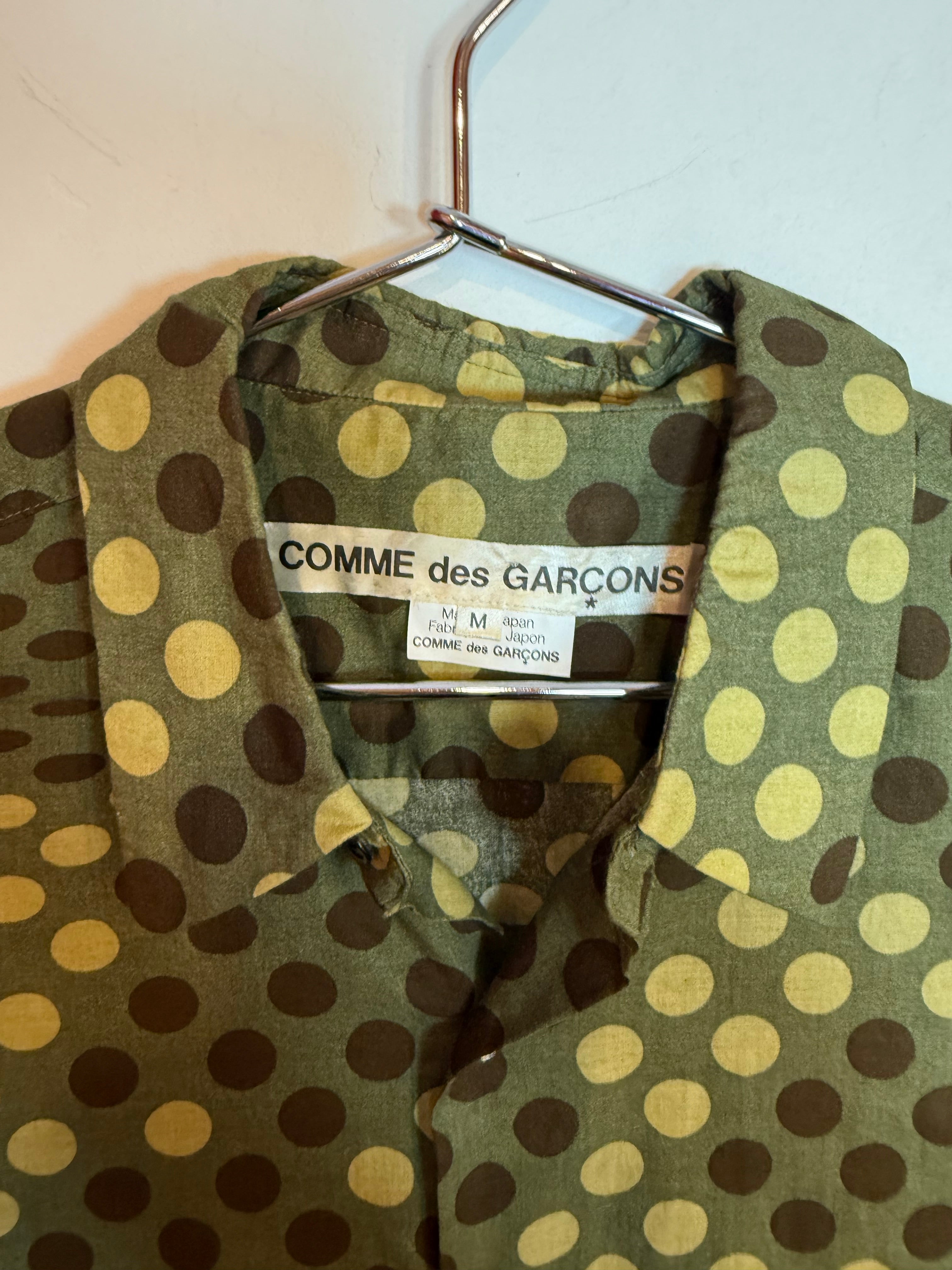 VTG Comme des Garçons S/S 2001 Polka Dot Long Sleeve Shirt Olive Green Size M