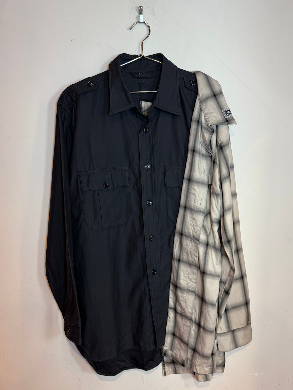 Maison Mihara Yasuhiro Left Docking Shirt Plaid & Black Long Sleeve Button Up