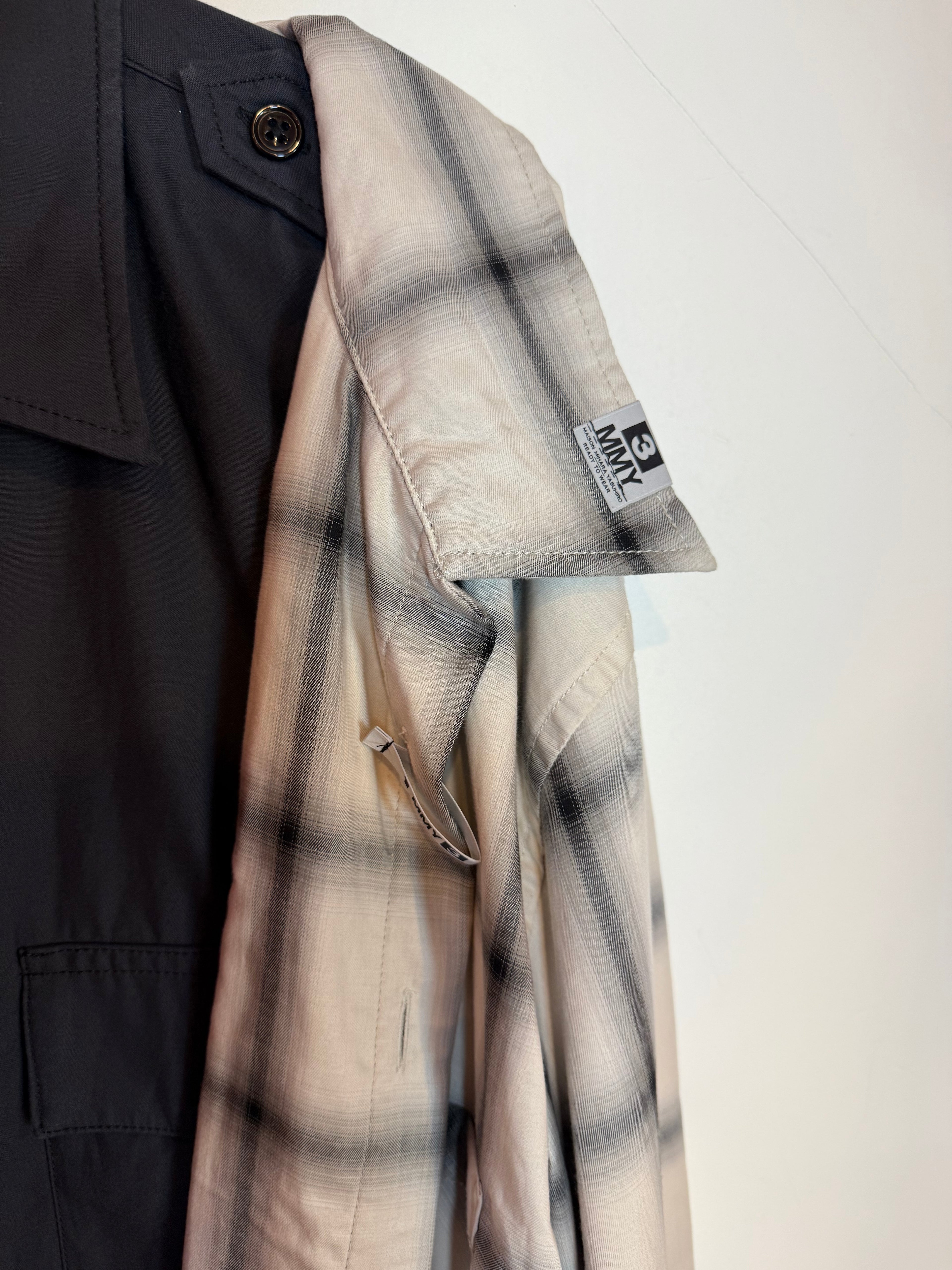Maison Mihara Yasuhiro Left Docking Shirt Plaid & Black Long Sleeve Button Up