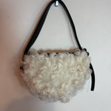 Bottega Veneta Mini Sunrise White Shearling Lambskin Black Leather Shoulder Bag