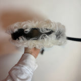 Bottega Veneta Mini Sunrise White Shearling Lambskin Black Leather Shoulder Bag