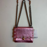 Fendi Kan I Scalloped Metallic Pink Leather Pearl Stud Shoulder Bag