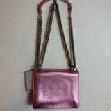 Fendi Kan I Scalloped Metallic Pink Leather Pearl Stud Shoulder Bag