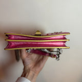 Fendi Kan I Scalloped Metallic Pink Leather Pearl Stud Shoulder Bag