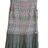 Chanel Multicolor Sleeveless Tweed Dress with Pleated Skirt Black Size 42