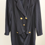 Vintage Chanel Boutique Navy Blue Double Breasted Blazer Dress Gold Buttons