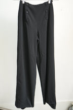 VTG Chanel Boutique High Waisted Button Front Wide Leg Pants Trousers Black 36