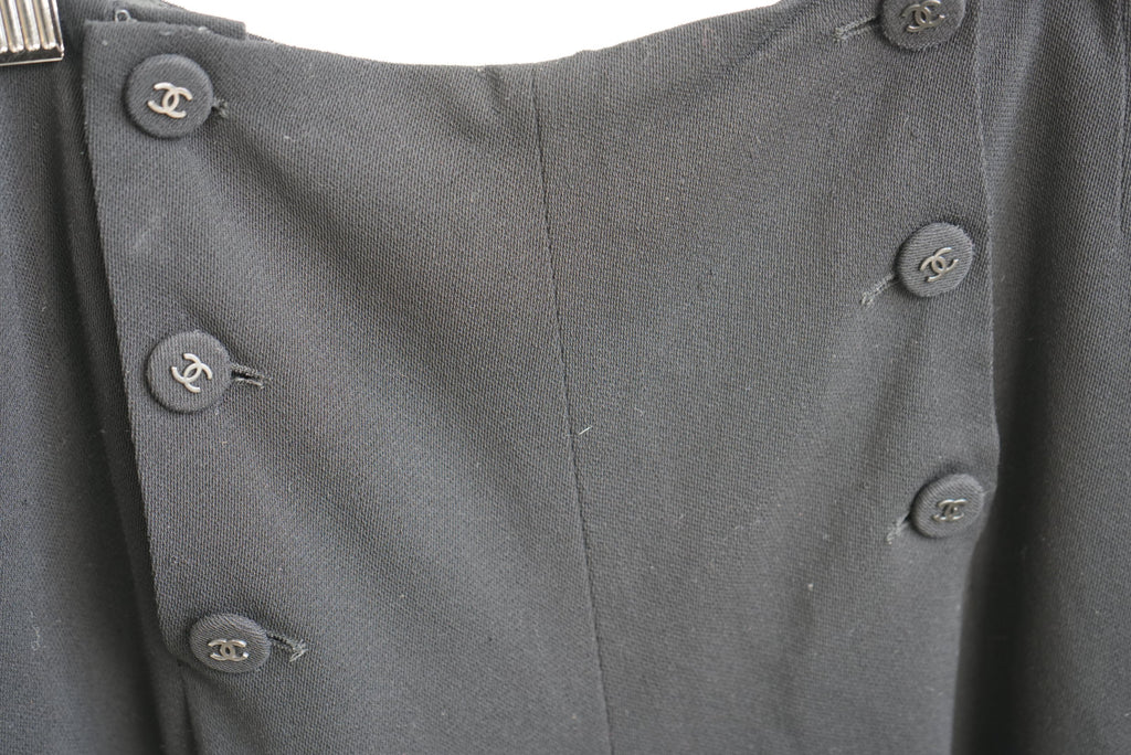 VTG Chanel Boutique High Waisted Button Front Wide Leg Pants Trousers Black 36