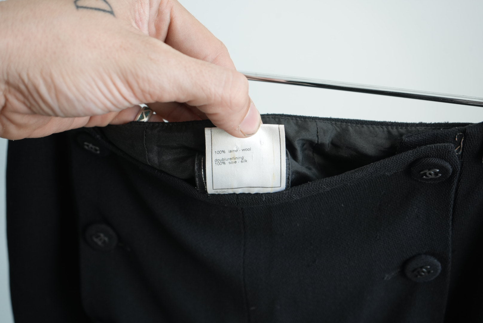 VTG Chanel Boutique High Waisted Button Front Wide Leg Pants Trousers Black 36