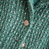 Vintage Chanel Green Tweed Blazer Jacket CC Buttons Shoulder Epaulets Size 36