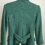 Vintage Chanel Green Tweed Blazer Jacket CC Buttons Shoulder Epaulets Size 36