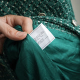 Vintage Chanel Green Tweed Blazer Jacket CC Buttons Shoulder Epaulets Size 36