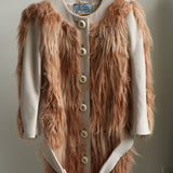 Prada Shaggy Wool Faux Fur Button Front Belted Coat Jacket Peach Size 42S