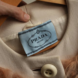 Prada Shaggy Wool Faux Fur Button Front Belted Coat Jacket Peach Size 42S