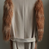 Prada Shaggy Wool Faux Fur Button Front Belted Coat Jacket Peach Size 42S