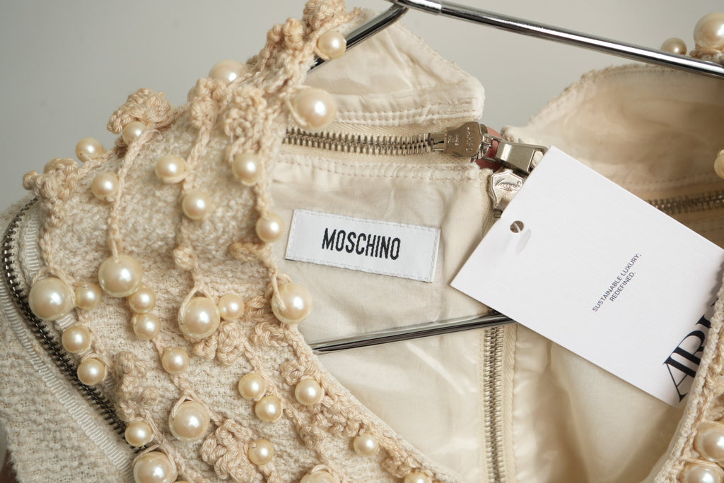 Moschino Pearl Collar Sleeveless Dress Beige New with Tags