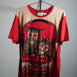 Gucci Cat Print "L'Aveugle Par Amour" Tee Shirt Red & Beige