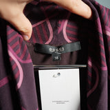 Gucci Geometric Print Silk Long Sleeve Wrap Dress Purple Pink