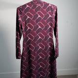 Gucci Geometric Print Silk Long Sleeve Wrap Dress Purple Pink