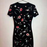 Vintage Vivienne Tam Black Velvet Mini Dress Embroidered Floral